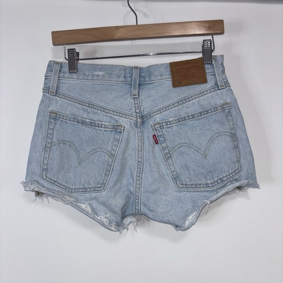 Levi's Premium 501 Distressed Button Fly Denim Shorts Light Wash W25 - Picture 7 of 13